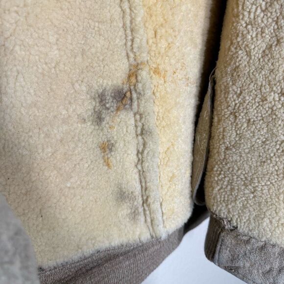 Vintage Bert Paley Beige Long Sleeve Leather Jacket Size 44 Sherpa Lined - Picture 12 of 15